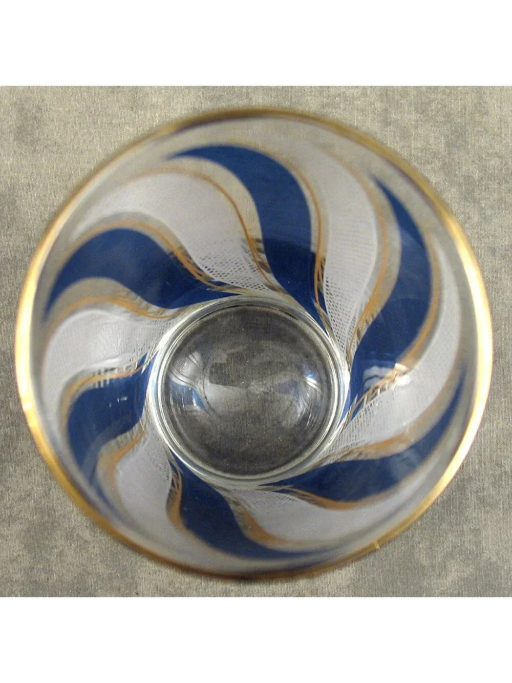 Vtg Libbey Blue Swirl White Lattice Cocktail Glasses Gold Rim Set of 4